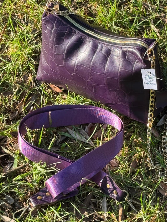 Bolsa em Couro – Roxa com Padrão Crocodilo