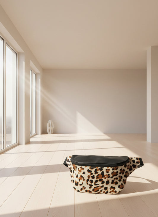 Bolsa de Cintura em Couro e Pelo com Padrão Leopardo – Estilo Marcante e Exclusivo