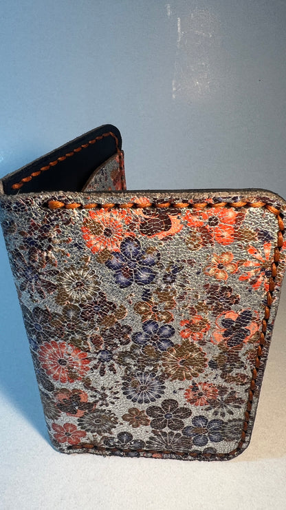 Porta Cartões em Couro - Floral Prateado