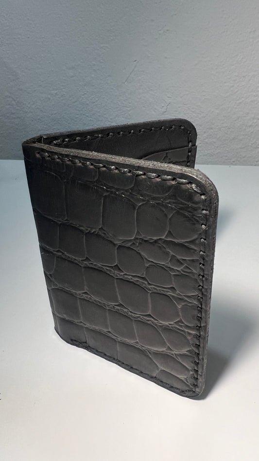 Porta Cartões em Couro  – Padrão Crocodilo Preto