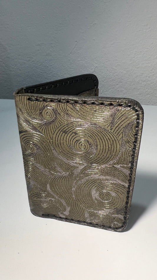 Porta cartões em Couro  – Padrão Verde Espiral Metálico