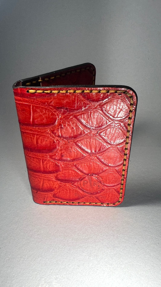 Porta Cartões em Couro - Vermelho Padrão Crocodilo 1