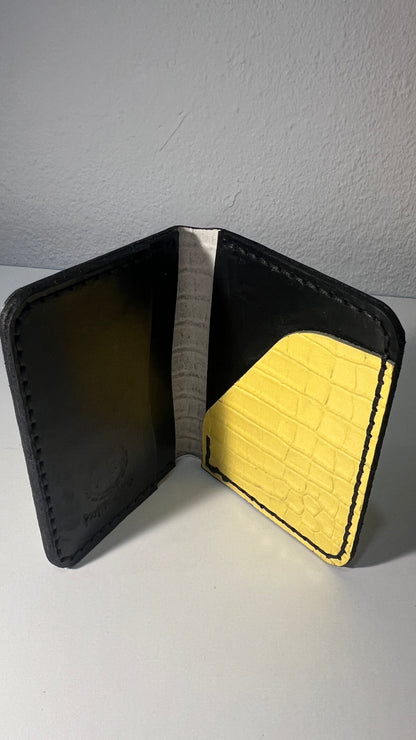 Porta Cartões em Couro - Amarelo Textura Crocodilo