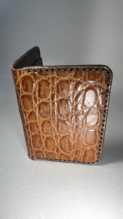 Porta Cartões em Couro - Castanho Claro Padrão Crocodilo