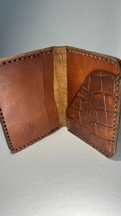 Porta Cartões em Couro - Castanho Textura Crocodilo