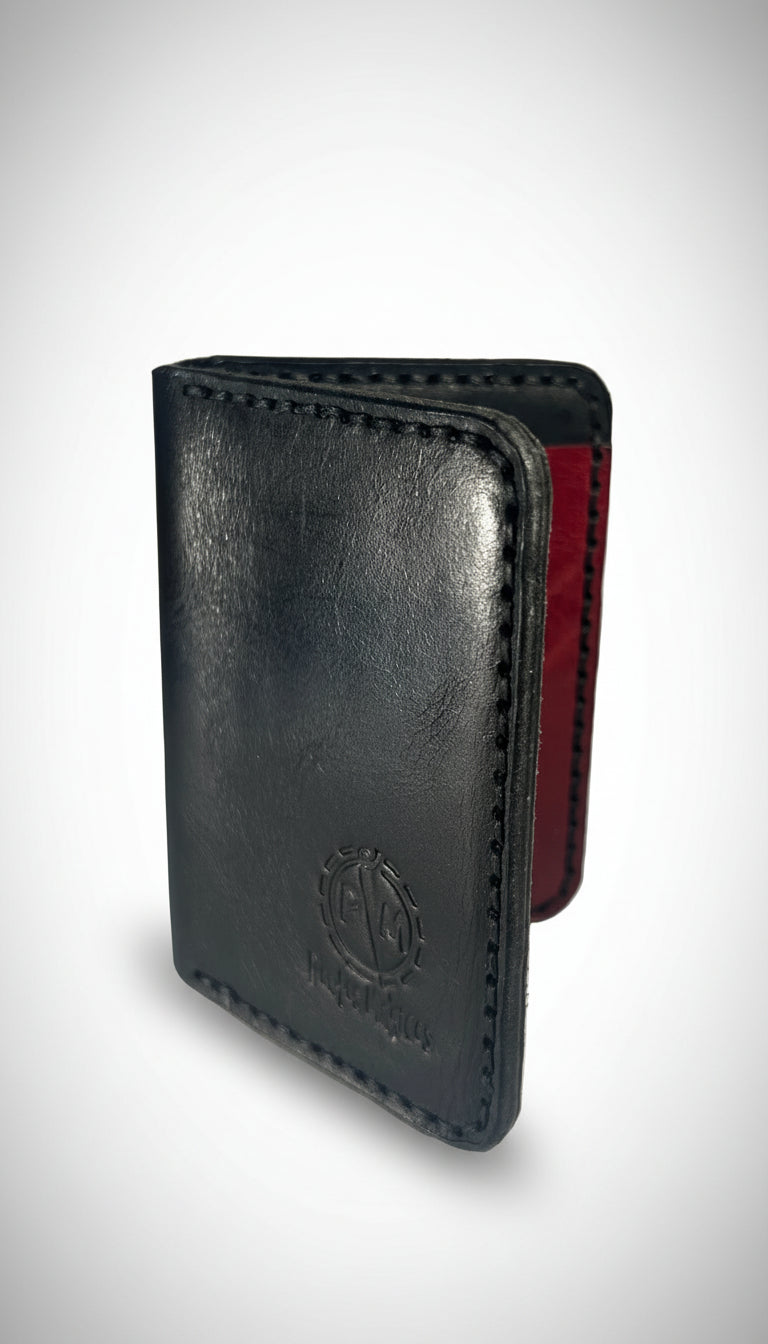 Porta Cartões em Couro - Preto e Vermelho – Elegância Compacta