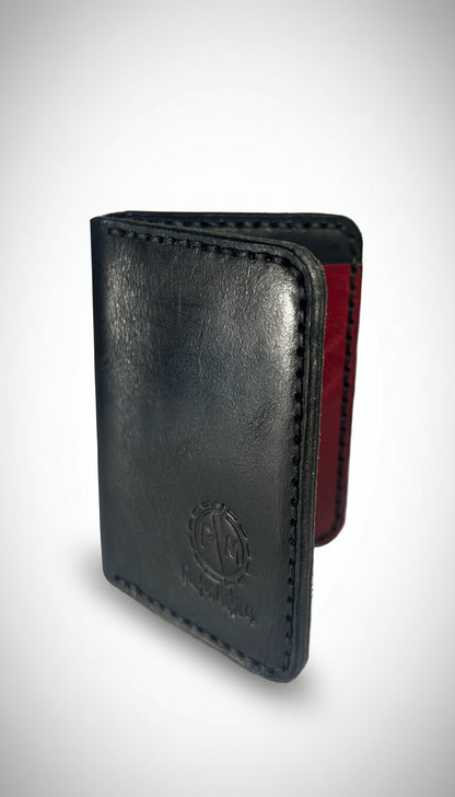 Porta Cartões em Couro - Preto e Vermelho – Elegância Compacta