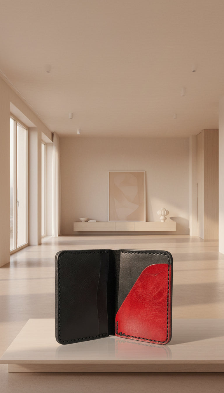 Porta Cartões em Couro - Preto e Vermelho – Elegância Compacta