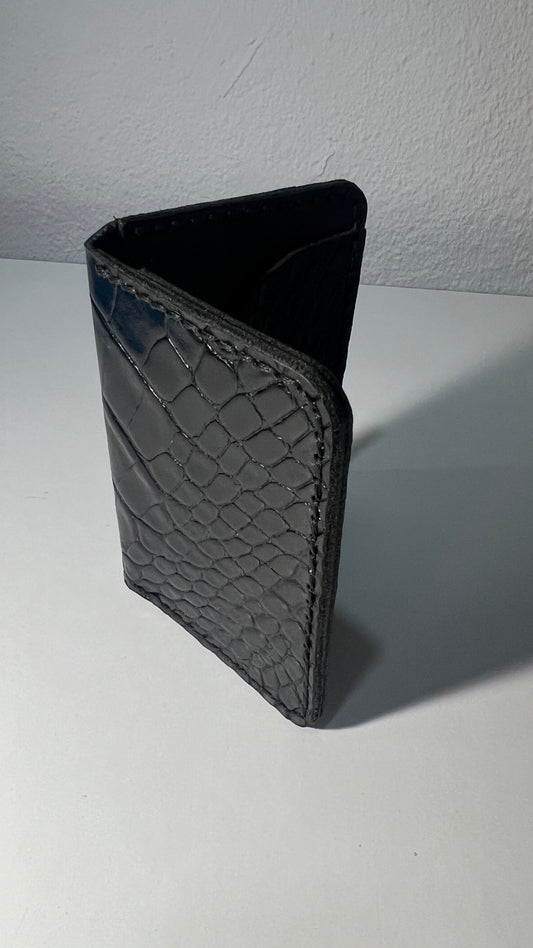 Porta Cartões em Couro - Preto Textura Crocodilo
