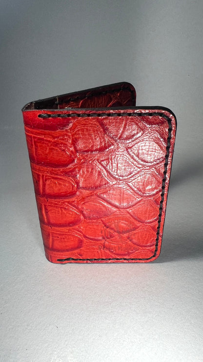Porta Cartões em Couro - Vermelho Padrão Crocodilo 2