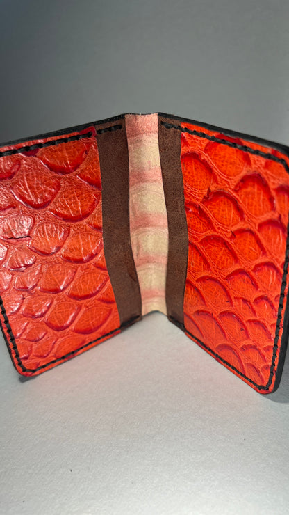 Porta Cartões em Couro - Vermelho Padrão Crocodilo 2